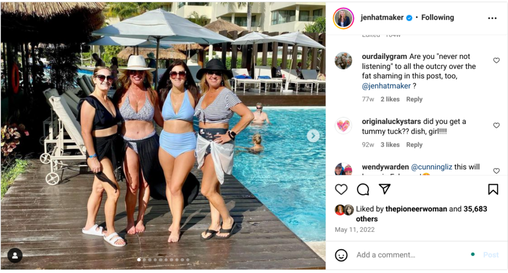 Jen Hatmakers Instagram post that cause many followers to accuse her of fat shaming.